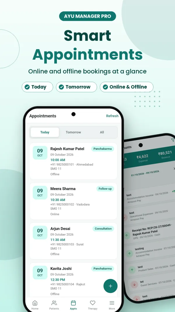 Ayumanager PRO app appointments for today and tomorrow, online and offline